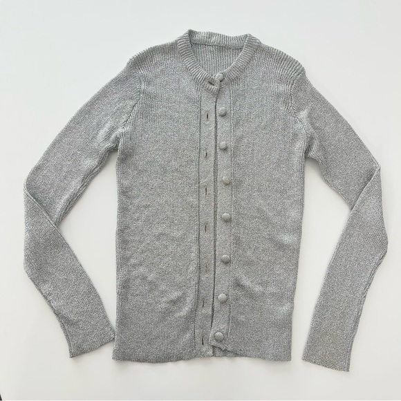 Vintage Metallic Silver Gray Two Piece Knit Set Cardigan and Pants Size S EU38 - Picture 4 of 14